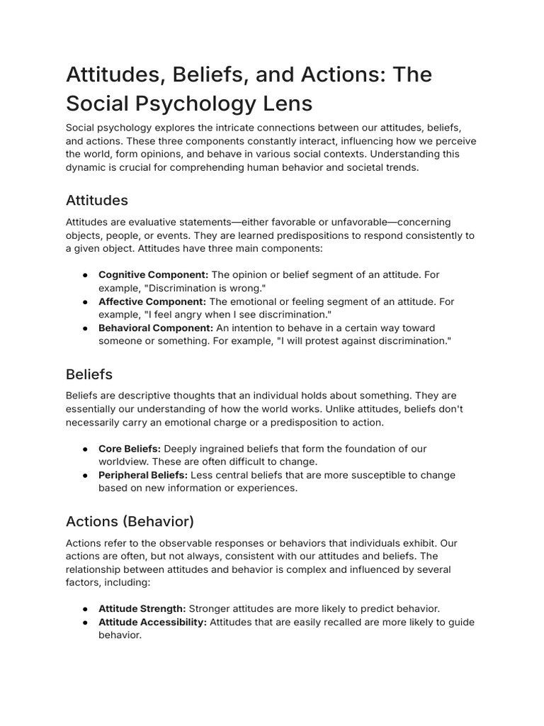 Attitudes and Beliefs in Social Psychology | PDF | Attitude (Psychology ...