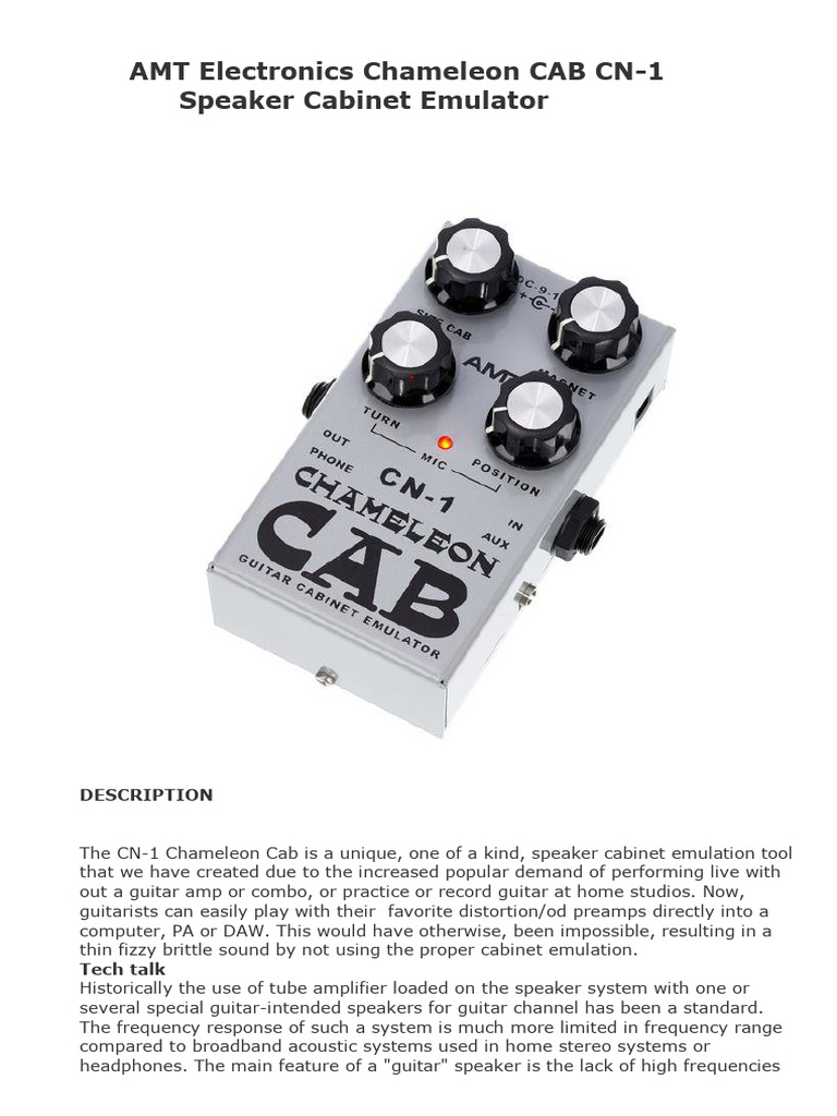AMT Chameleon CN-1 Speaker Emulator | PDF | Loudspeaker | Signal Processing