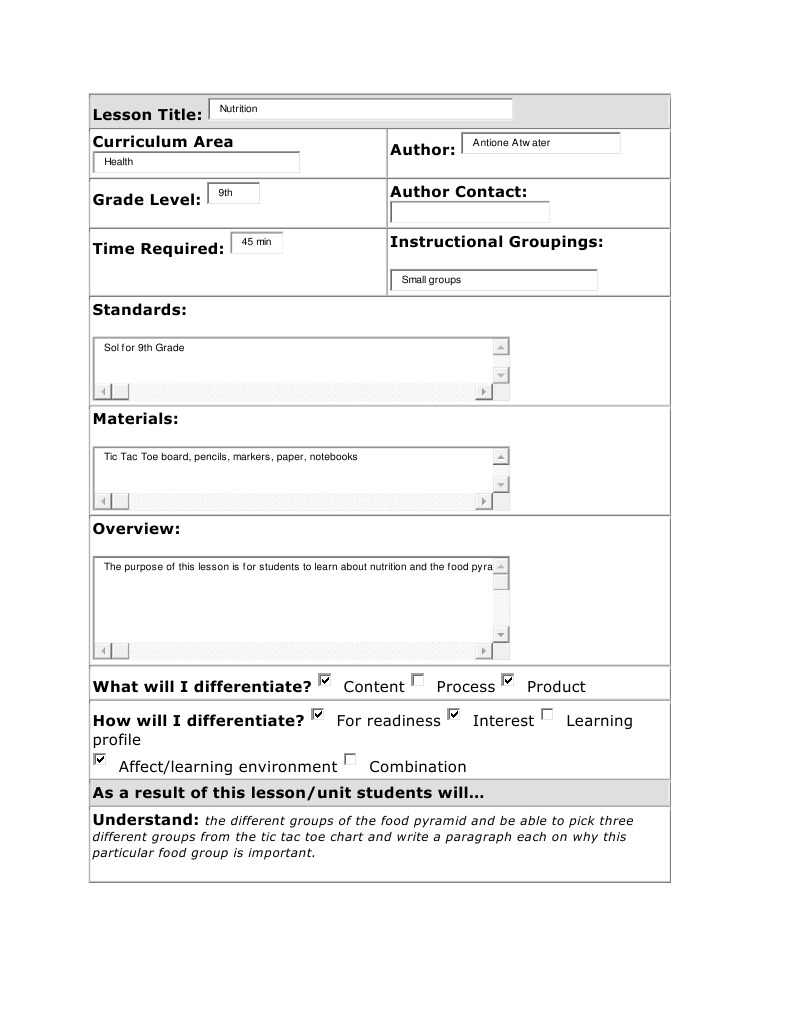 Lesson Title: Curriculum Area Author: Grade Level: Author Contact ...