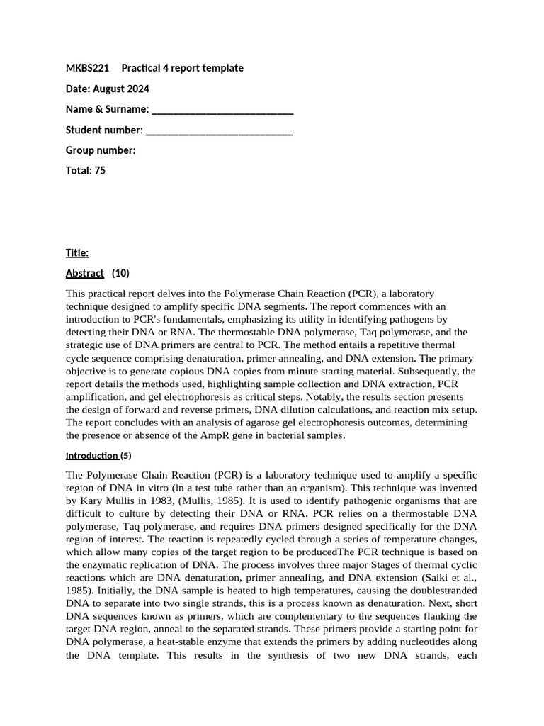 PCR Methodology and Results Analysis | PDF | Polymerase Chain Reaction ...