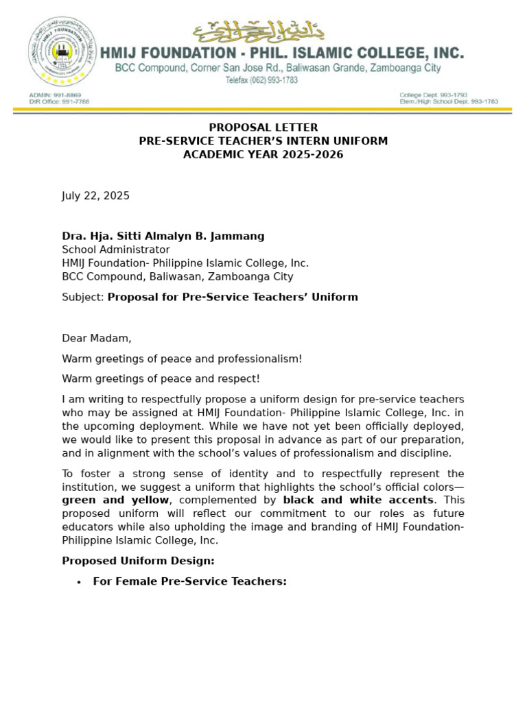 Pre-Service Teacher Uniform Proposal 2025 | PDF