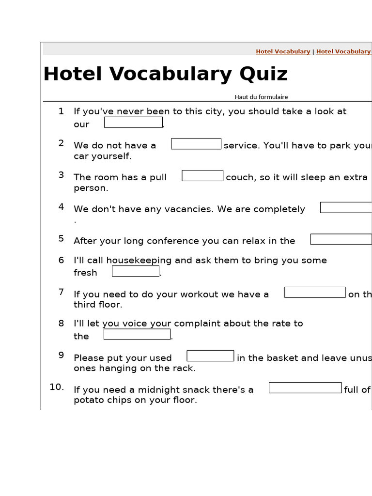 Hotel Vocabulary | PDF