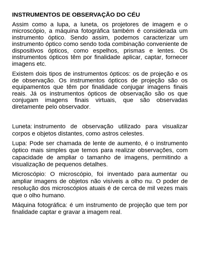 Instrumentos Ópticos de Observação do Céu | PDF