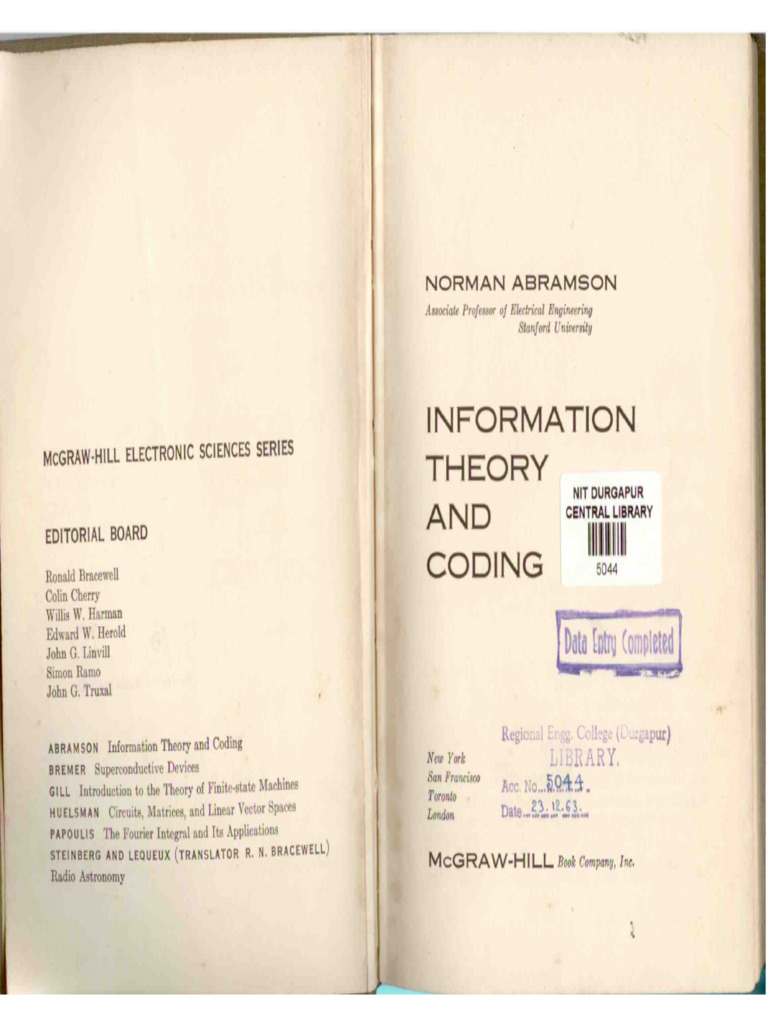 Information Theory and Coding by Norman Abramson Compress | PDF