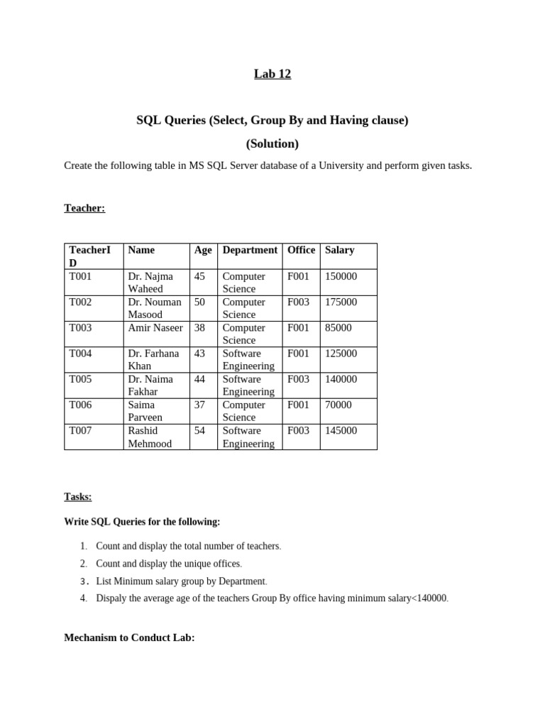 SQL Queries for University Teacher Data | PDF