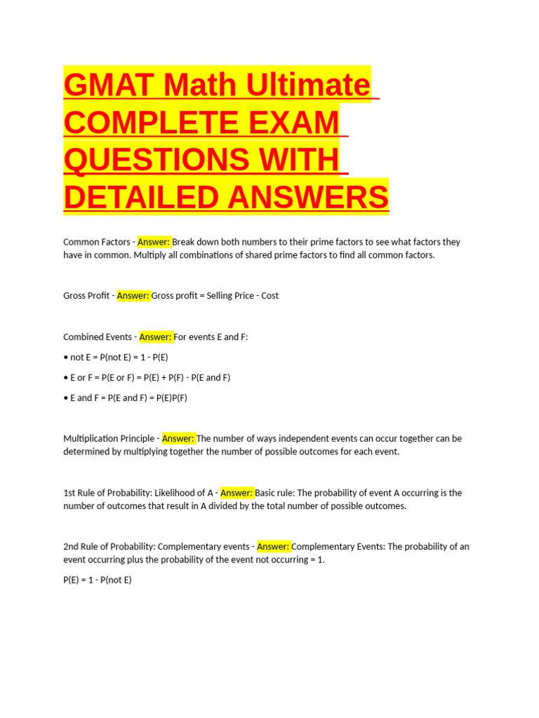GMAT Math Ultimate Complete Exam Questions With Detailed Answers | PDF ...