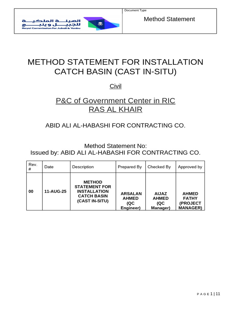 Catch Basin Installation Method Statement | PDF | Concrete | Personal ...
