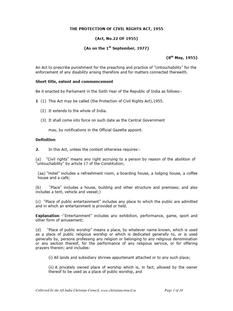 Civil Rights Protection Act 1955 Overview | PDF | Fine (Penalty ...