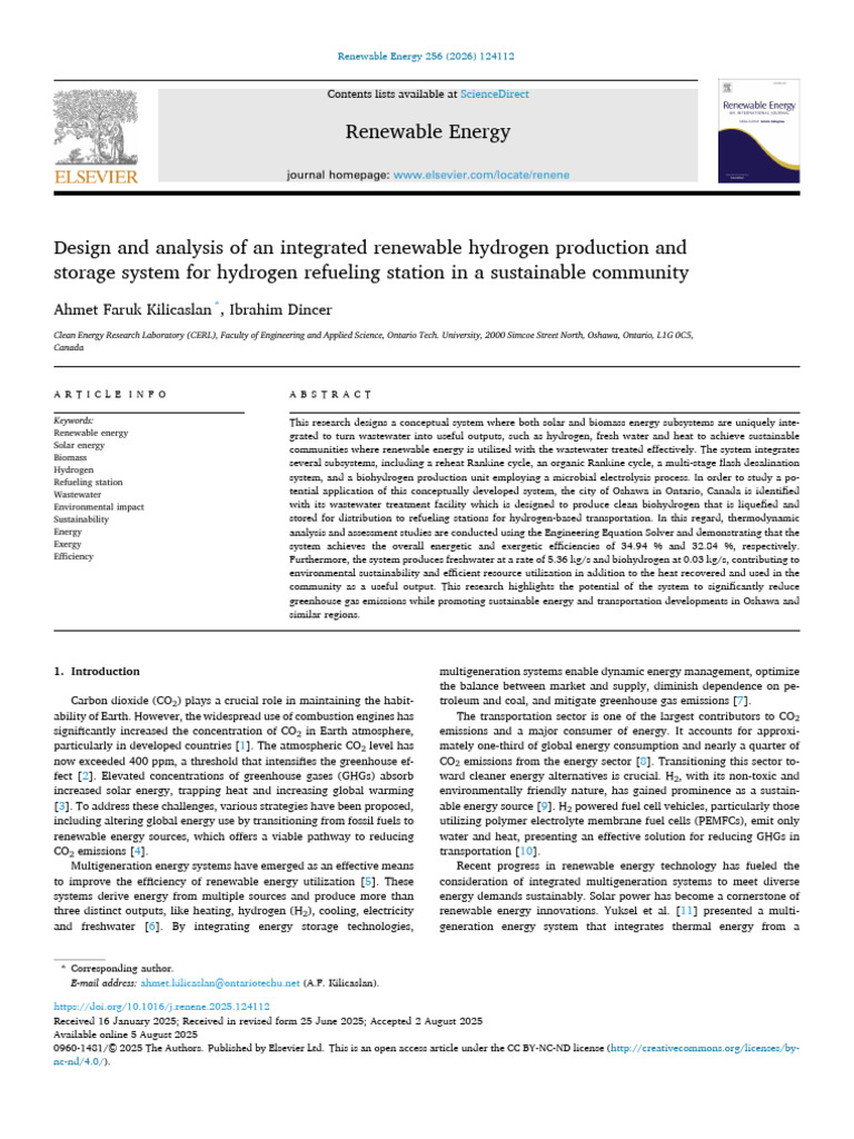 Integrated Renewable Hydrogen System Design | PDF | Exergy | Greenhouse Gas