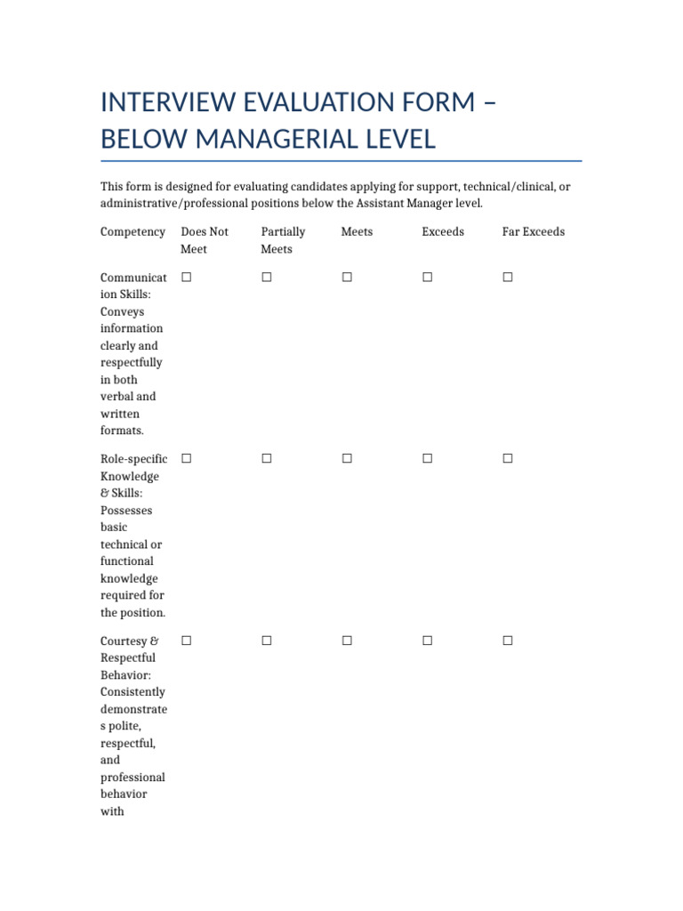 Interview Evaluation Form for Support Roles | PDF