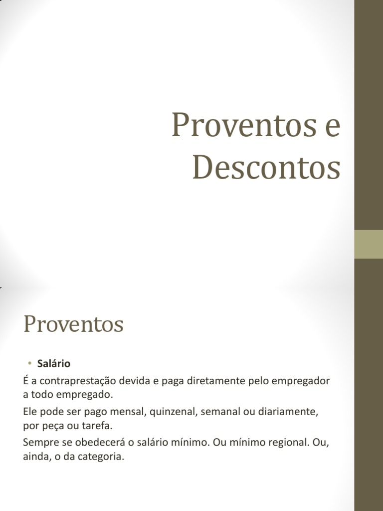 Proventos e Descontos na Folha de Pagamento | PDF | Conscrição | Salário