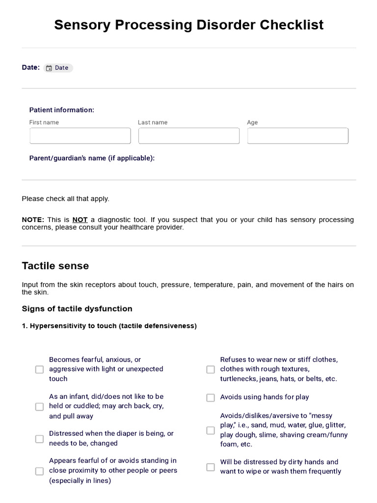 Sensory Processing Disorder Checklist | PDF | Odor | Taste