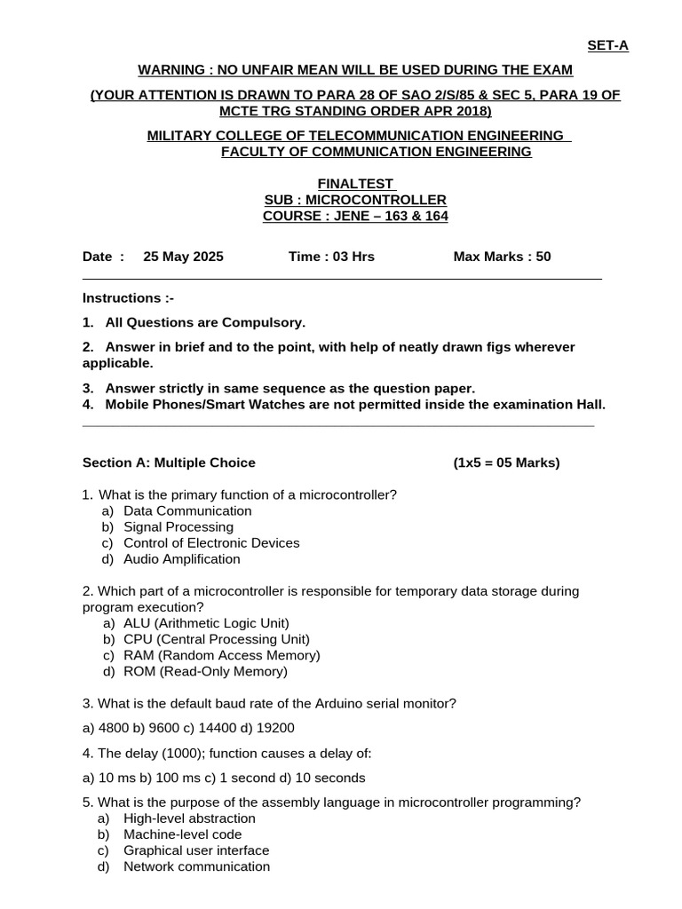 Microcontroller Final Test Instructions | PDF | Microcontroller ...
