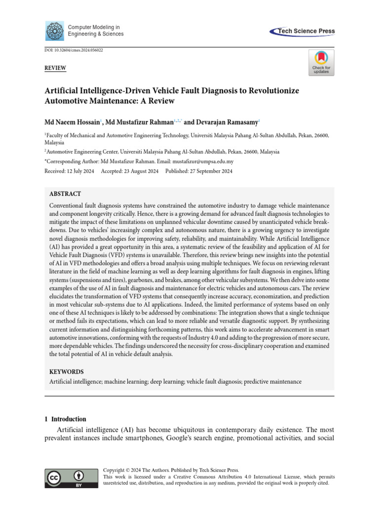 AI in Vehicle Fault Diagnosis Review | PDF | Machine Learning ...