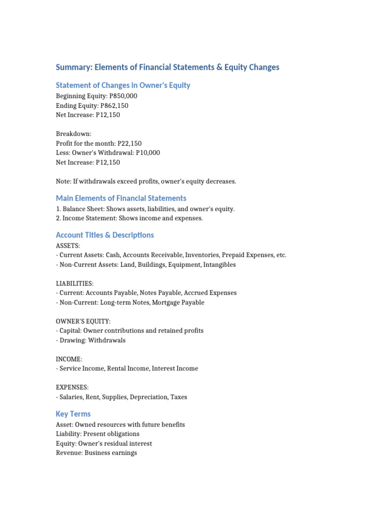 Financial Statements Summary | PDF