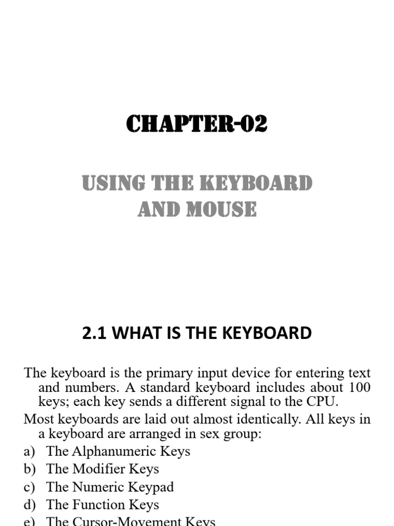 CHAPTER-02 (Keyboard and Mouse) | PDF | Computer Keyboard | Cursor ...