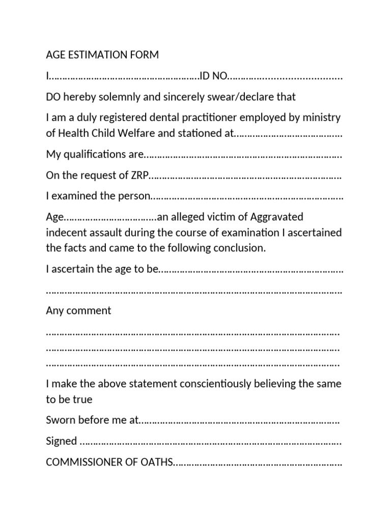 Age Estimation Form | PDF
