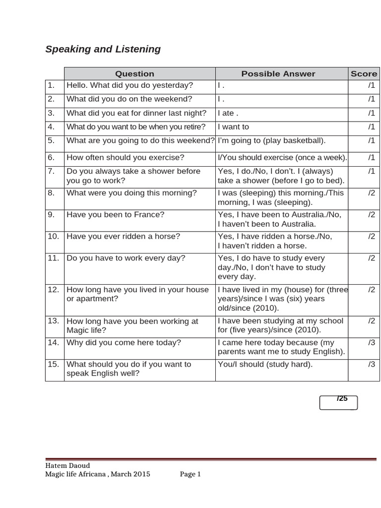 Speaking and Listening Practice Questions | PDF | Chess Theory | Chess