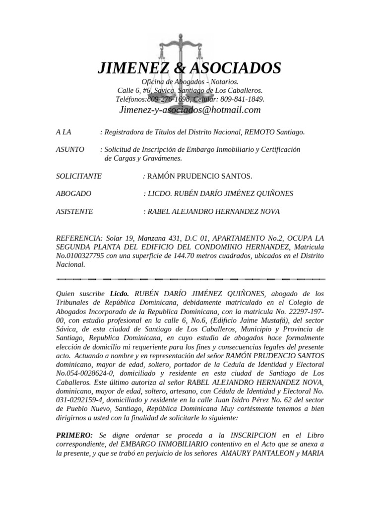 Solicitud de Embargo Inmobiliario RD | PDF