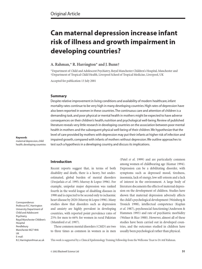 Can Maternal Depression Increase Infant Risk of Illness and Growth ...