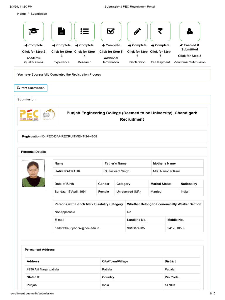 PEC Chandigarh Faculty Recruitment 2024 | PDF