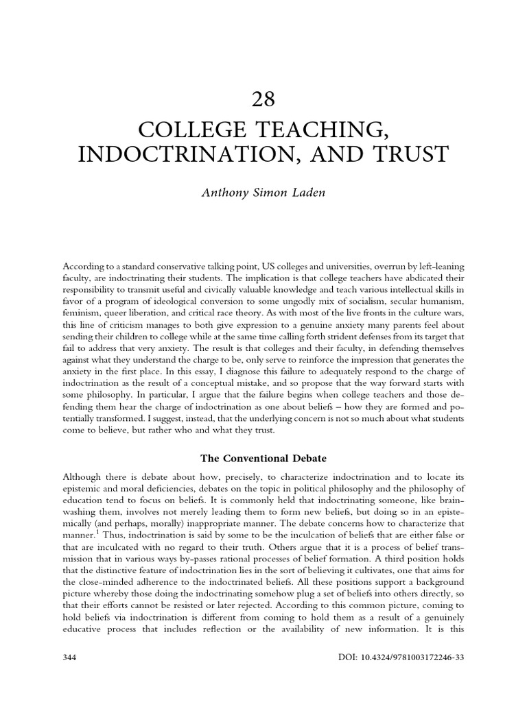 Teaching, Trust, and Indoctrination | PDF | Epistemology | Knowledge