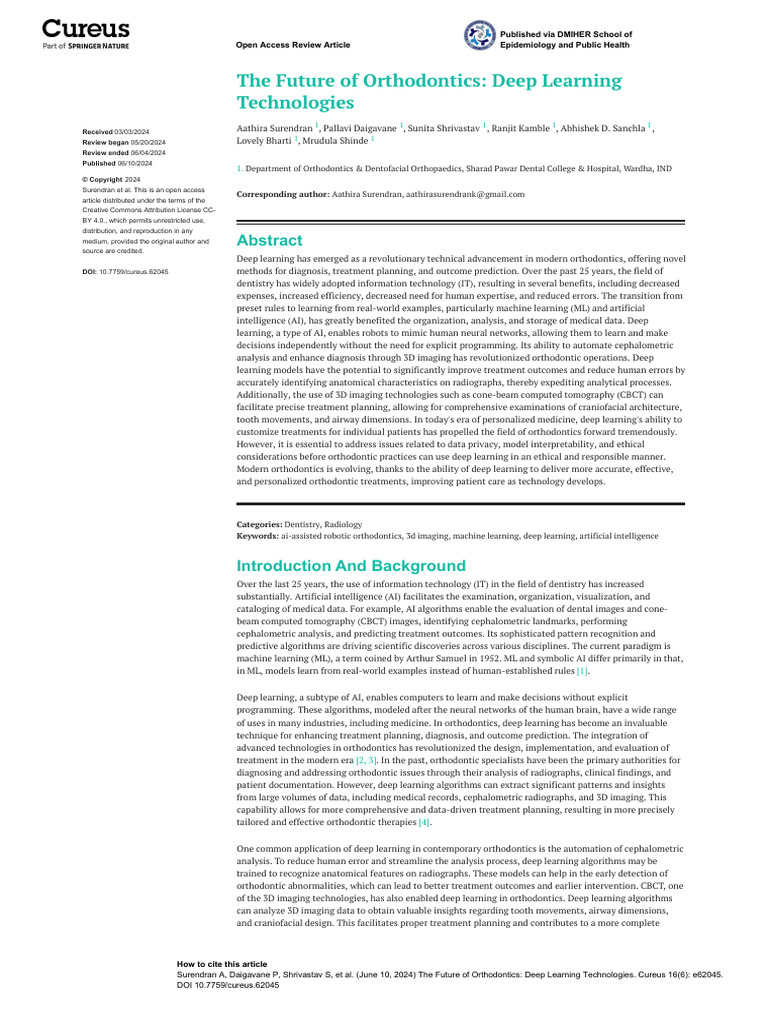 Future of AI in Orthodontics | PDF | Machine Learning | Artificial ...