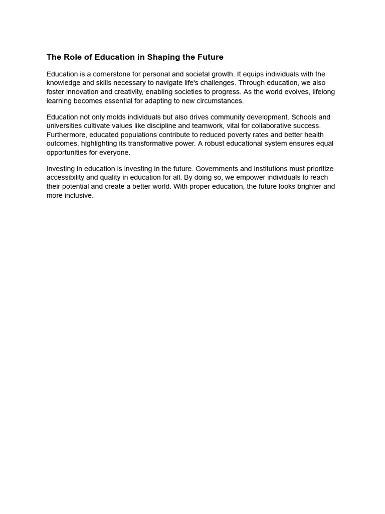 A. The Role of Education in Shaping The Future TJ | PDF