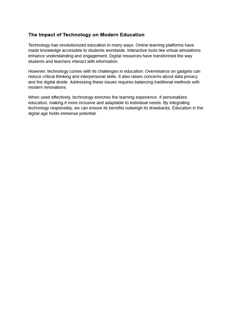 D. The Impact of Technology On Modern Education TJ | PDF