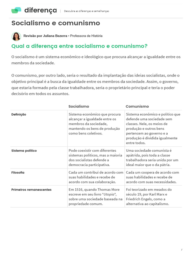 Diferenças entre Socialismo e Comunismo | PDF | Comunismo | Socialismo