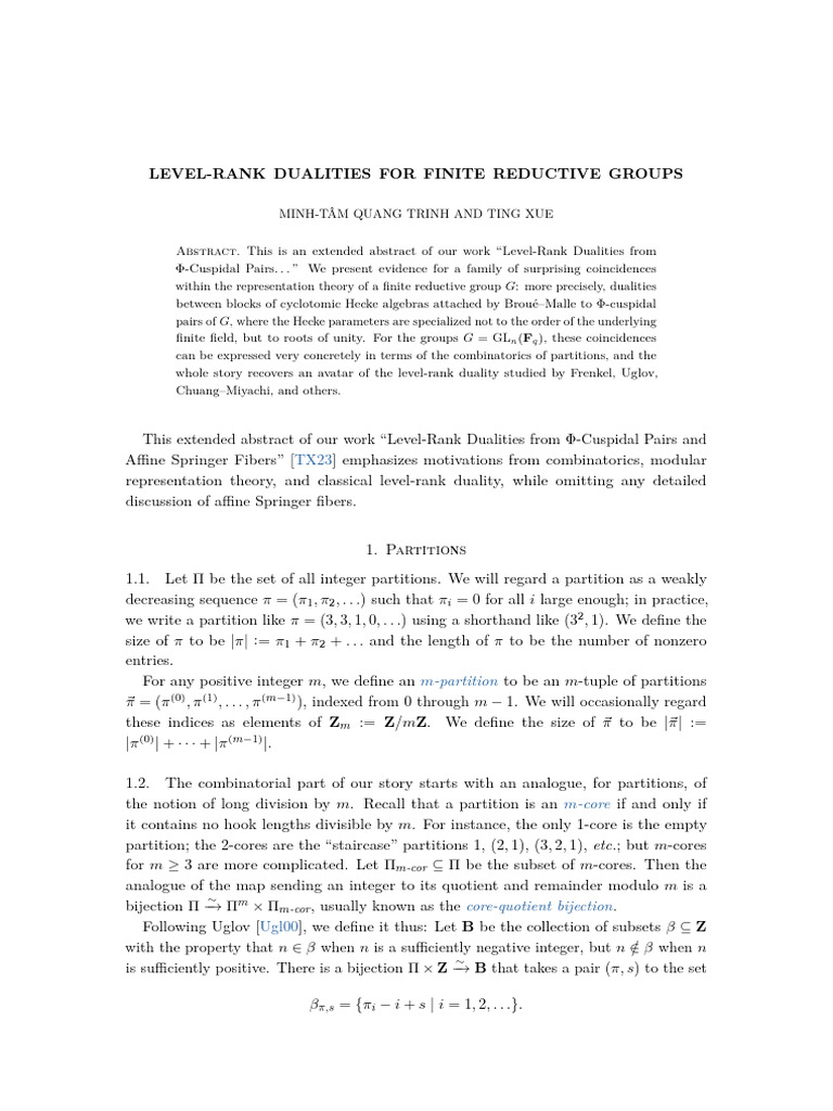 Level-Rank Dualities in Representation Theory | PDF | Group Theory ...
