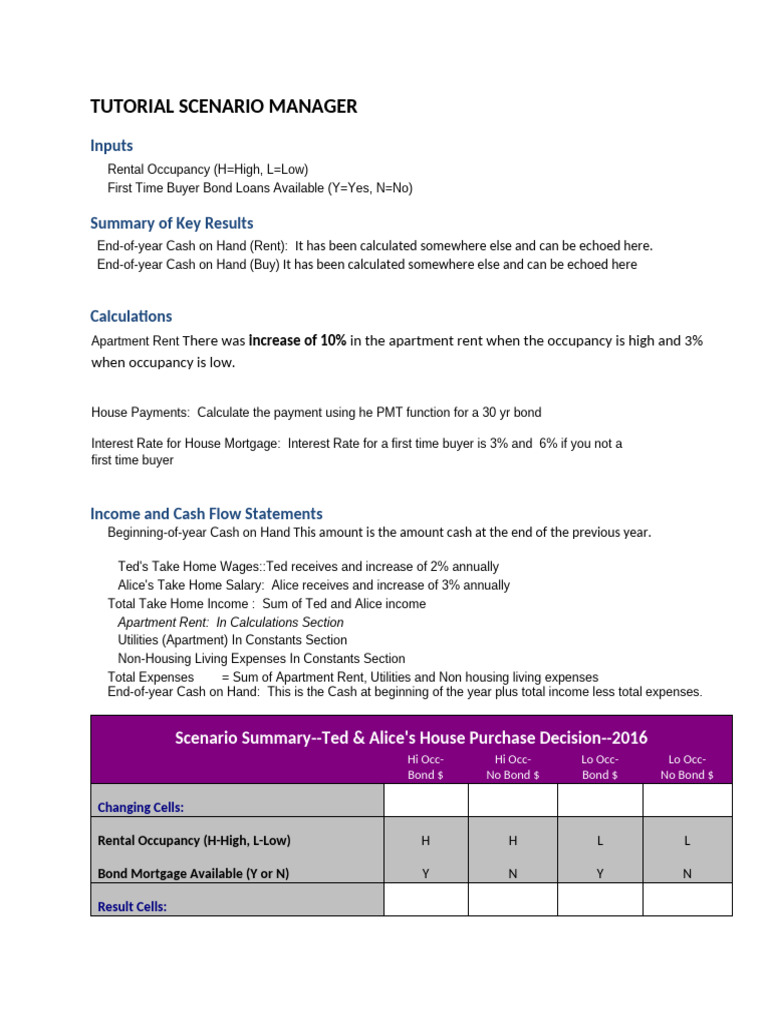 Tutorial Scenario Manager RENT or BUY | PDF