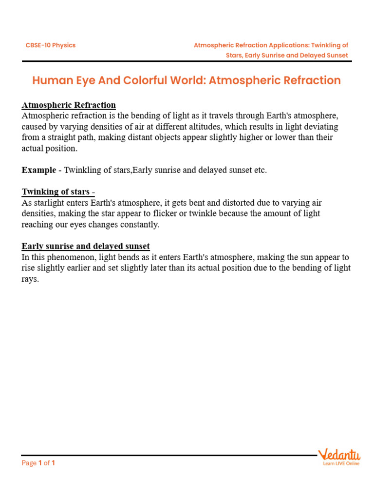 Atmospheric Refraction in Class 10 | PDF