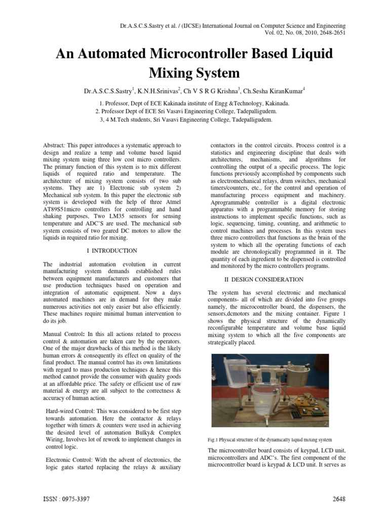 Automated Liquid Mixing System Design | PDF | Automation | Microcontroller