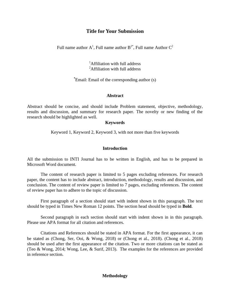 INTI Journal Submission Guidelines | PDF | Citation | Paragraph