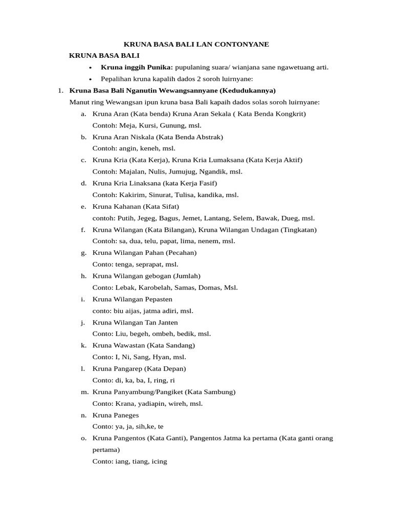 Kruna Bahasa Bali dan Contohnya | PDF