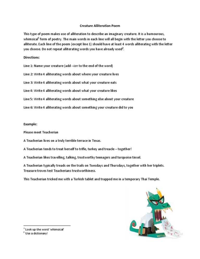 Whimsical Creature Alliteration Poem | PDF | Literary Techniques | Poetry