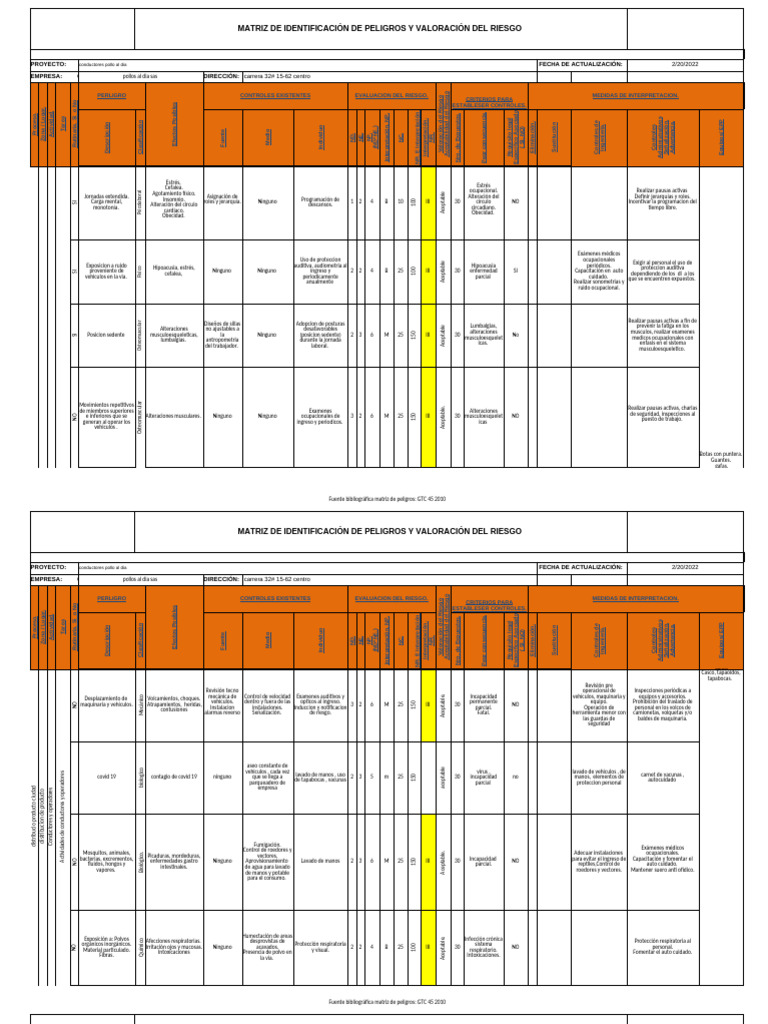 Matriz de Peligros y Riesgos GTC 45 2010 | PDF
