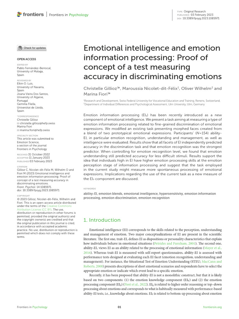 Emotional Intelligence and Emotion Information Processing | PDF ...