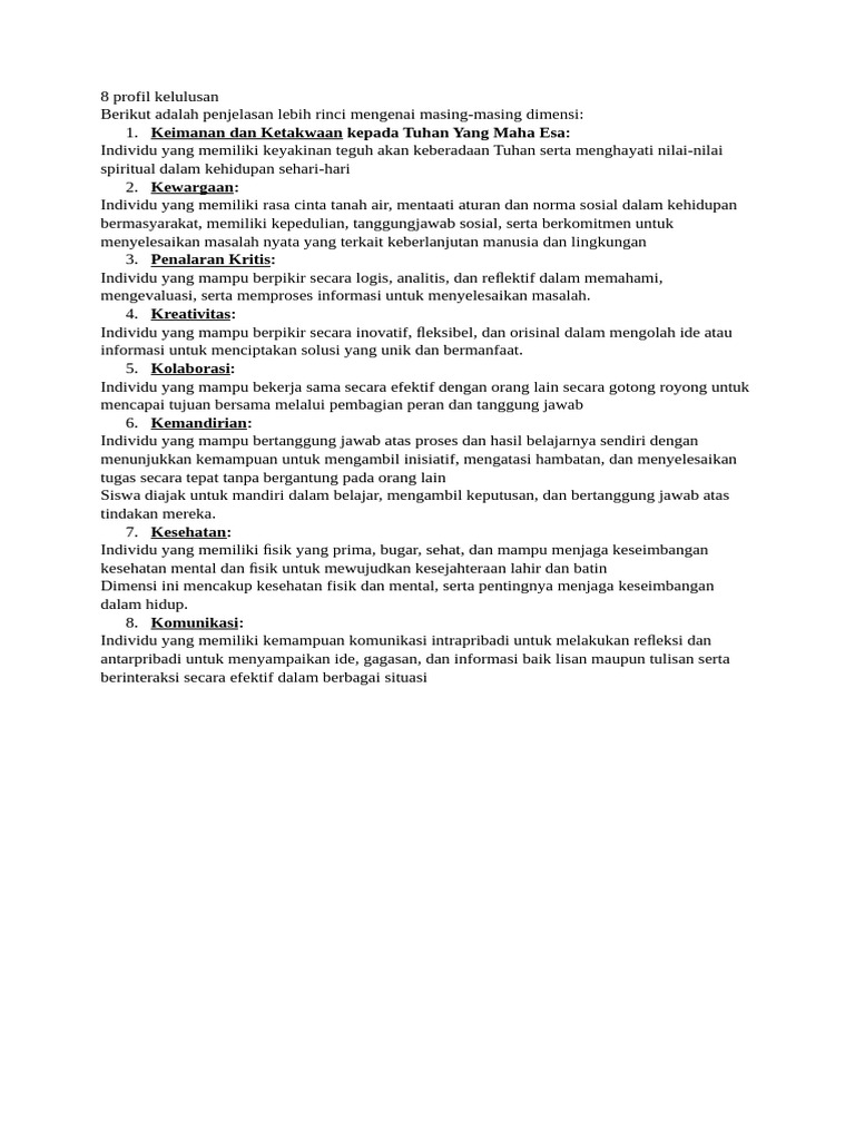8 Dimensi Profil Lulusan Pendidikan | PDF