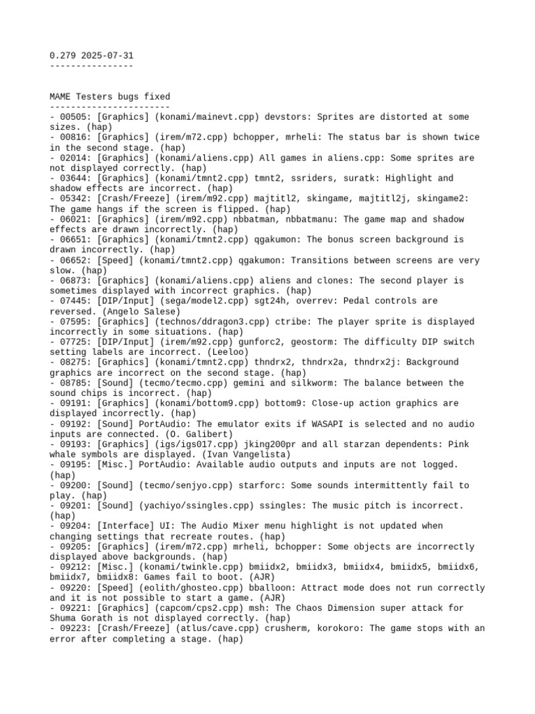 MAME Testers: Bug Fixes & Updates | PDF | Computing | Computer