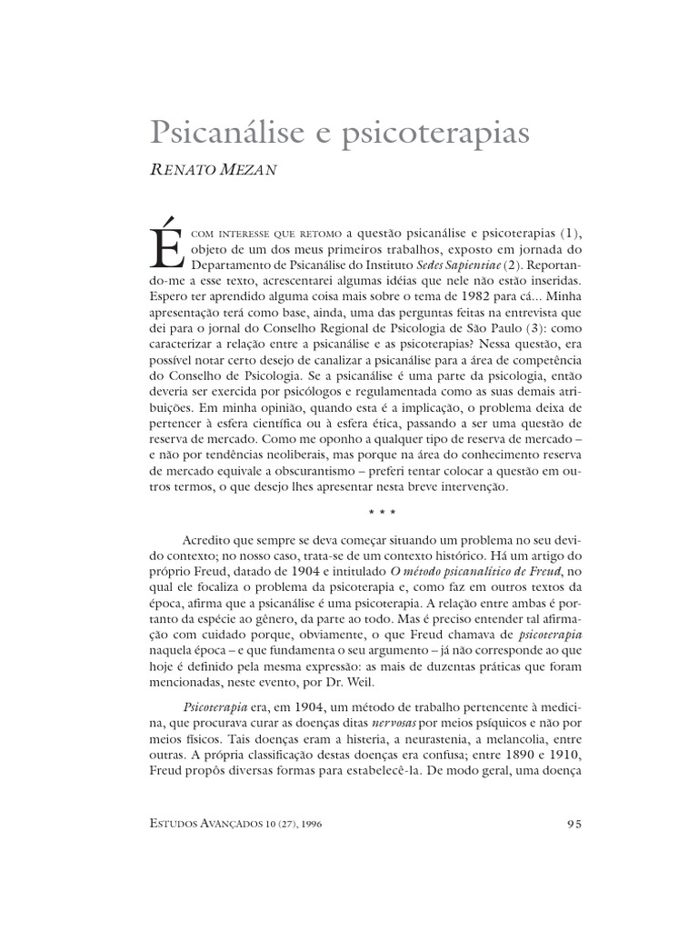 Psicanálise e Psicoterapia: Relações e Diferenças | PDF | Psicanálise ...