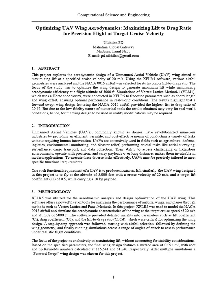 UAV Wing Design for Optimal Lift Ratio | PDF | Lift (Force) | Airfoil