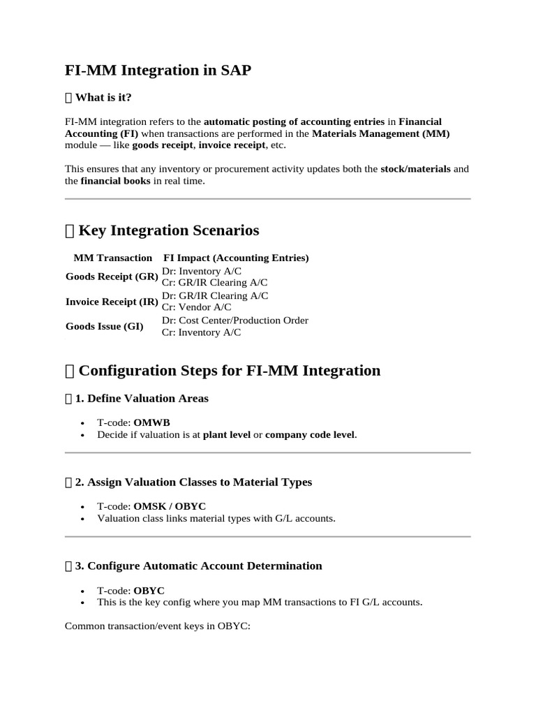 FI-MM Integration Accounting Entries in SAP | PDF