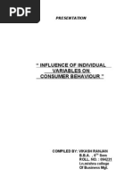 " Influence of Individual Variables On Consumer Behaviour ": Presentation