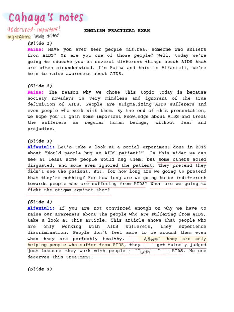 Practical Exam Script PDF | PDF | Hiv/Aids | Social Stigma
