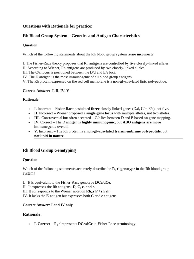 Rh Blood Group System: Key Concepts & Questions | PDF | Blood Type ...