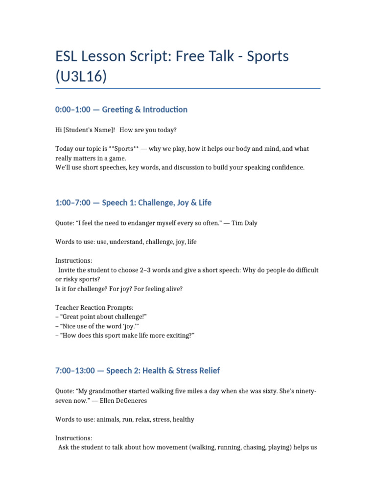Free Talk: Exploring Sports Topics | PDF | Human Communication | Learning
