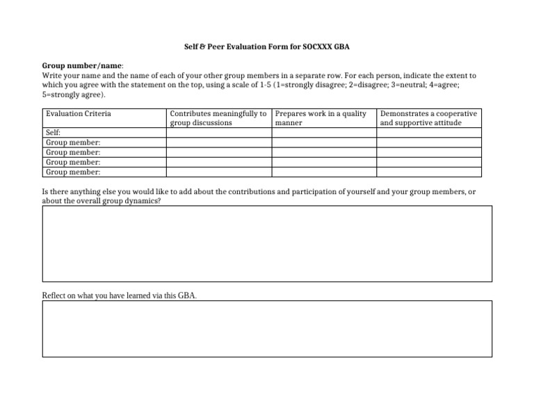SOC GBA Self and Peer Evaluation Form - Updated | PDF