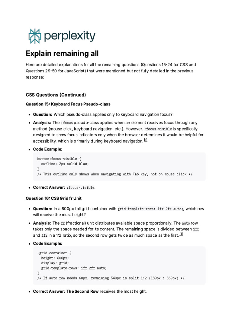 CSS and JavaScript Q&A Guide | PDF | Scope (Computer Science) | Java Script